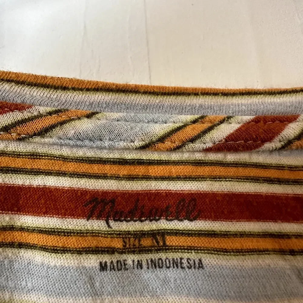 Madewell Whisper Cotton Stripe Crewneck Tee Crop Feather Blue Castaway Stripe M